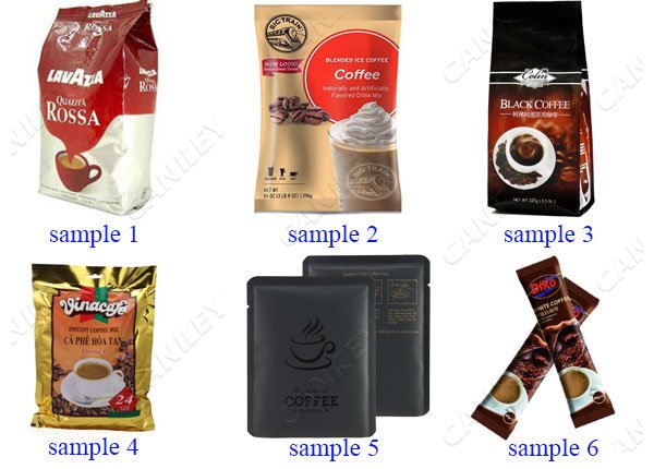 Ground coffee packaging machine samples